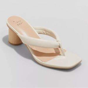 NWOT Faux Leather Sandal Heels | Cream 9.5